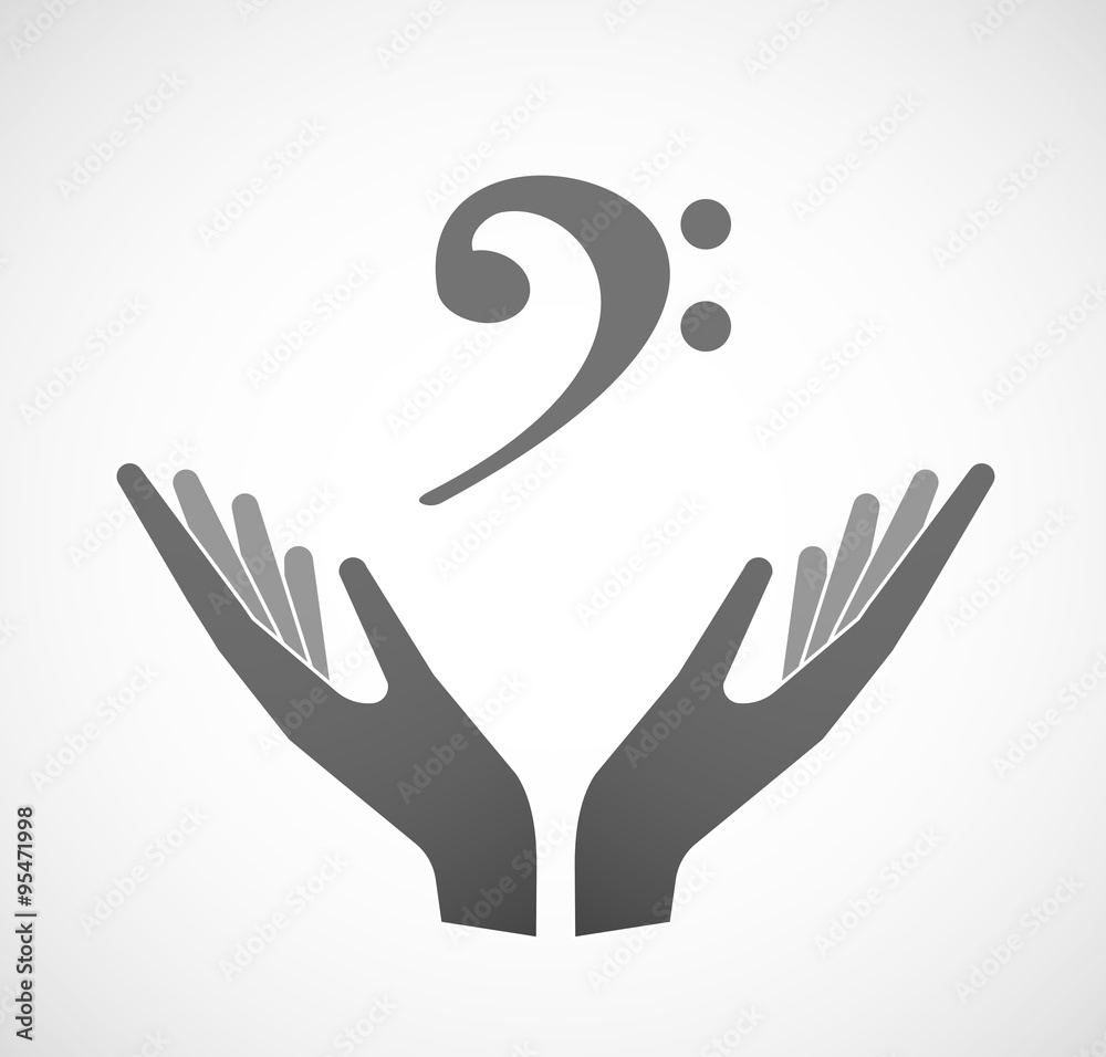 Obraz premium Two vector hands offering an F clef