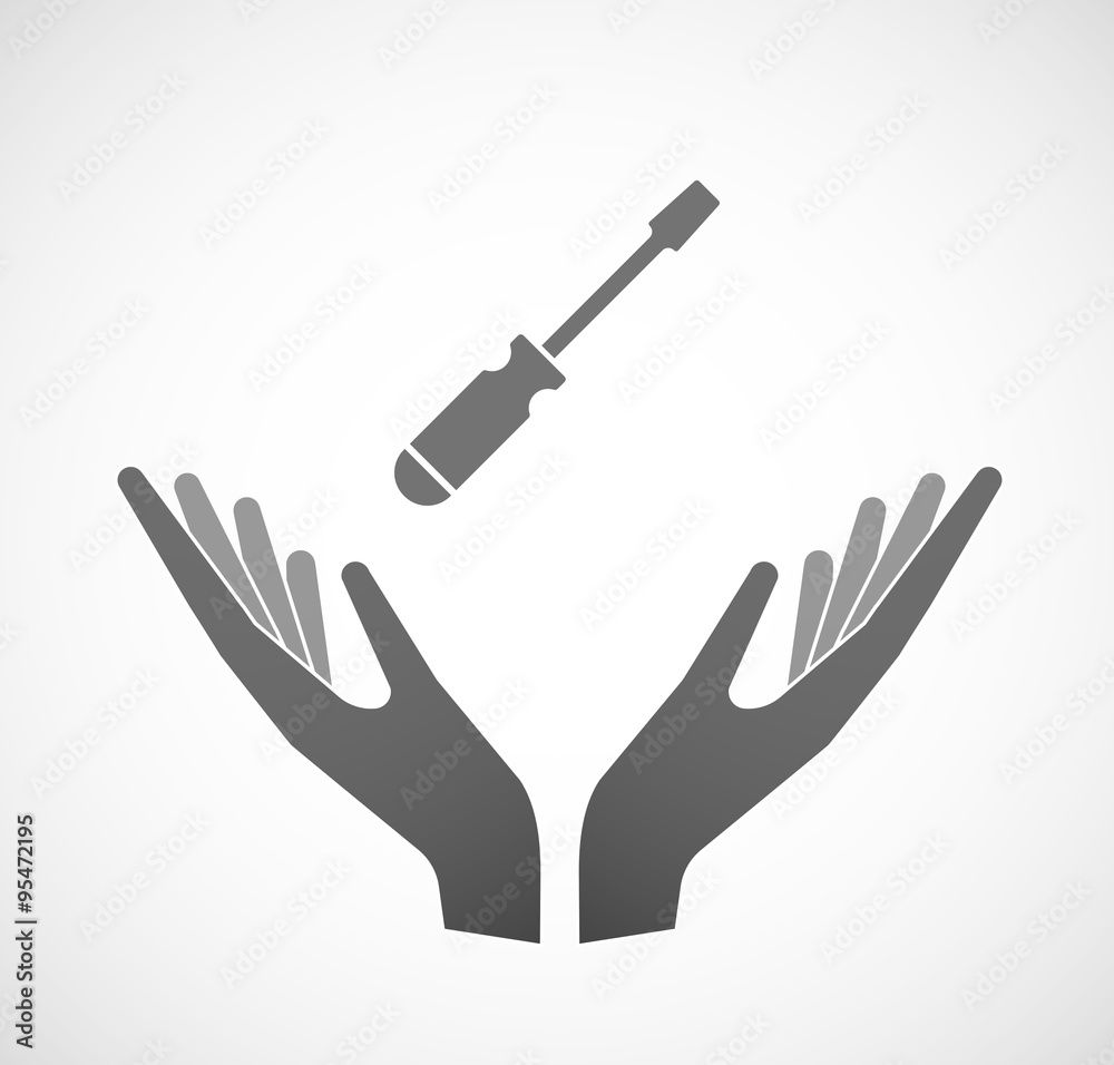 Fototapeta premium Two vector hands offering a screwdriver