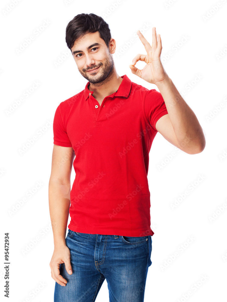 man doing allright sign man doing allright sign