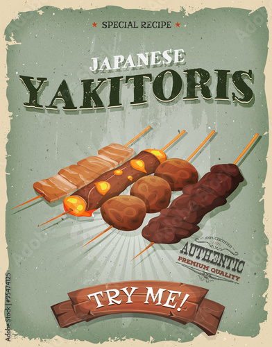 Grunge And Vintage Japanese Yakitoris Poster