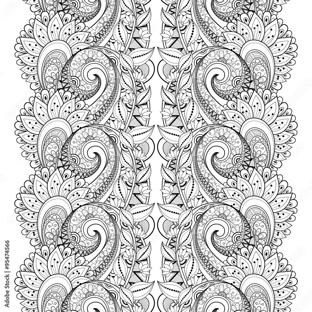 Fototapeta premium Vector Seamless Monochrome Floral Pattern
