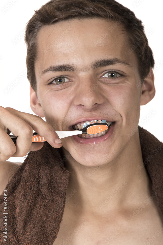 Teenage Boy Cleaning His Teeth Teenage Boy Cleaning His Teeth
