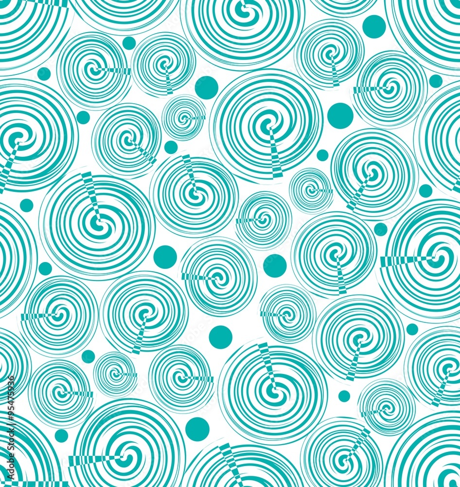 Messy spiral ornaments in trendy green. Modern abstract seamless background with green shapes on white area. Vector EPS10