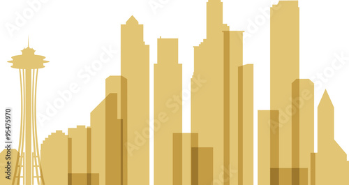 A silhouette of the downtown skyline of the city of Seattle, Washington, USA.