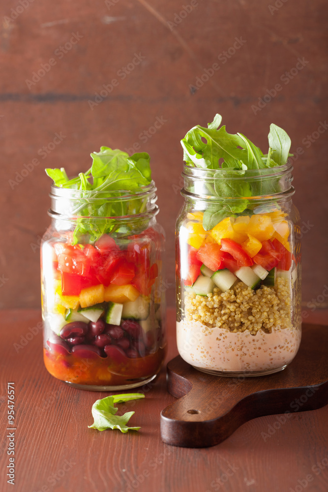 vegan quinoa bean vegetable salad in mason jars vegan quinoa bean vegetable salad in mason jars
