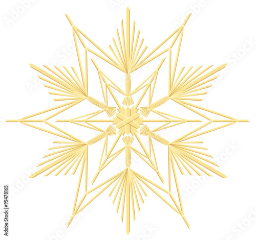 Straw star - vintage handicraft christmas decoration. Isolated vector illustration over white background.