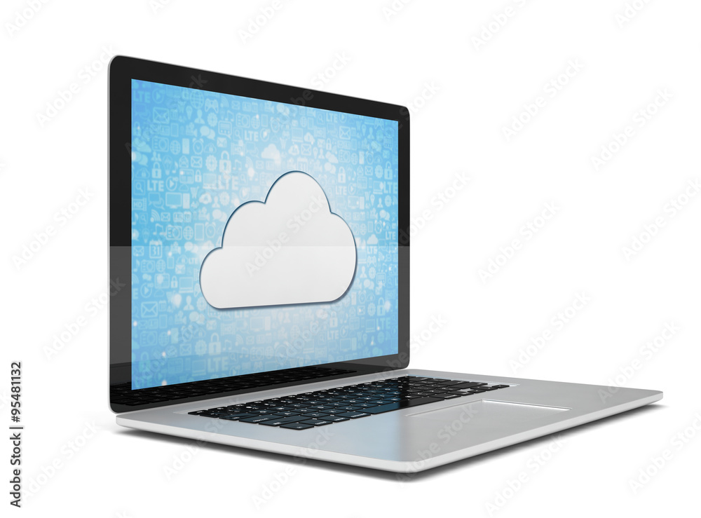3d rendering of a laptop with cloud concept 3d rendering of a laptop with cloud concept