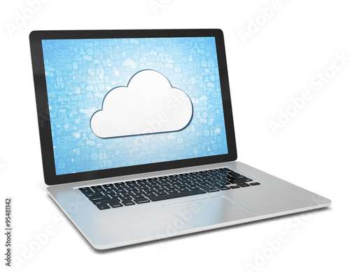 3d rendering of a laptop with cloud concept