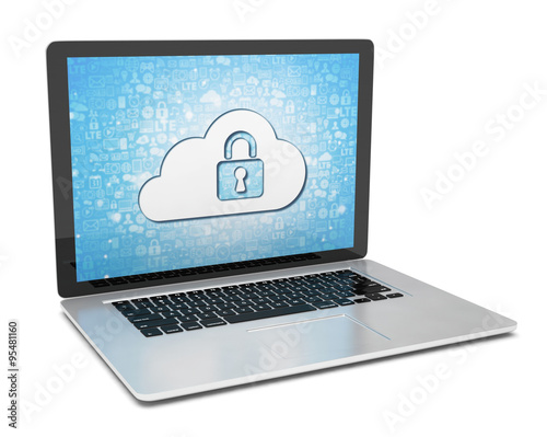 3d rendering of a laptop with cloud security concept