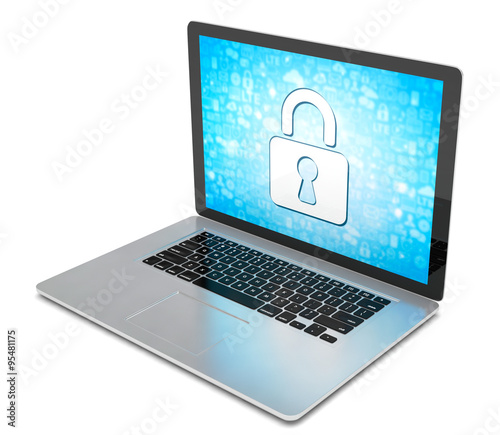 3d rendering of a laptop with security concept