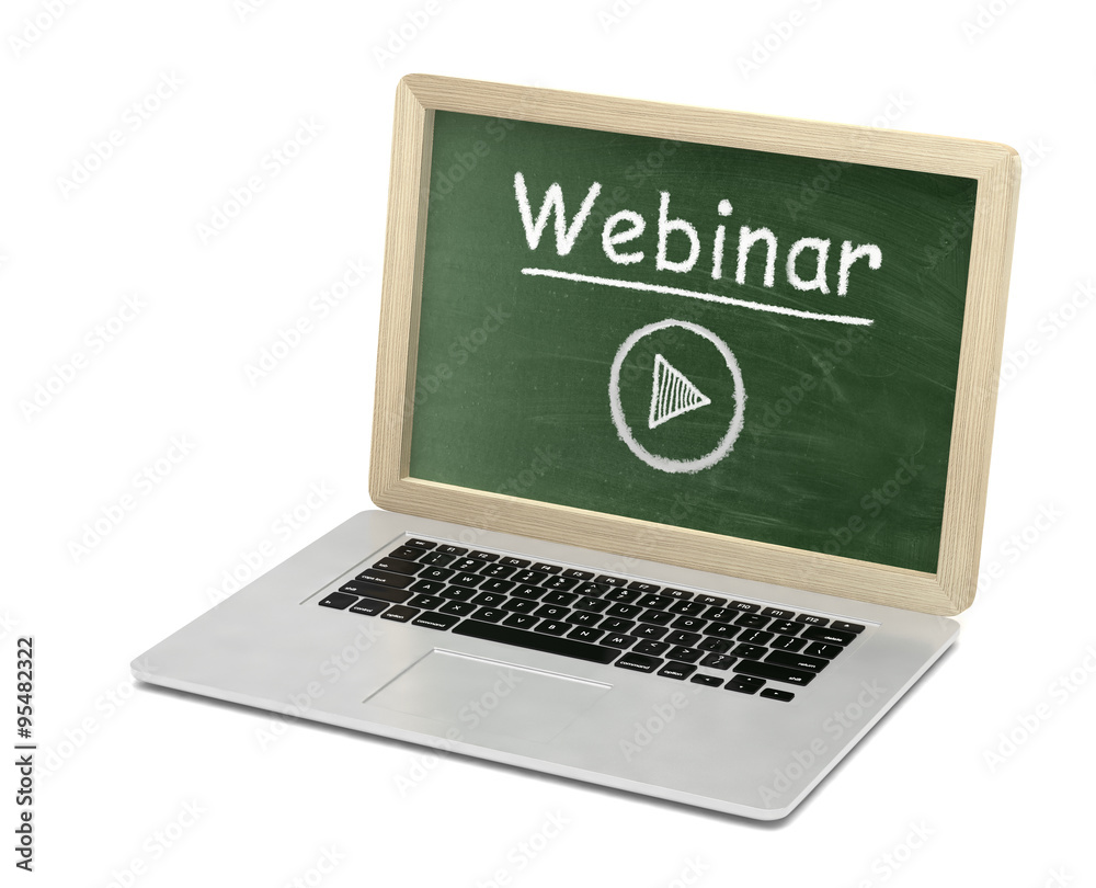 Laptop with chalkboard, video webinar, online education concept Laptop with chalkboard, video webinar, online education concept
