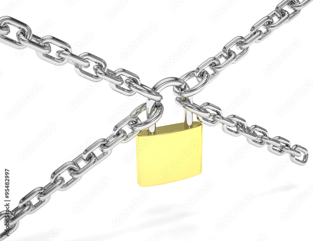 Padlock and chain isolated on white background Padlock and chain isolated on white background