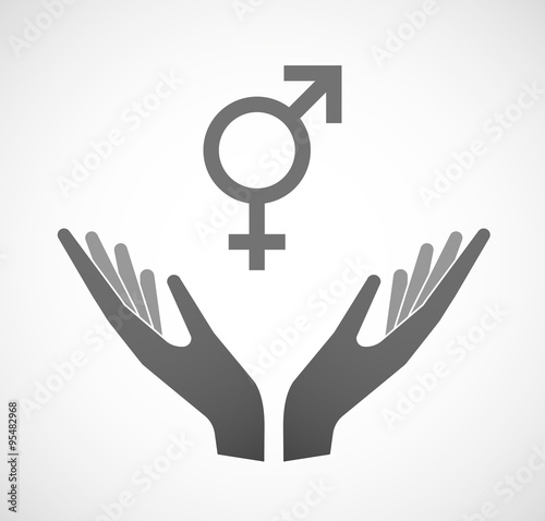 Two vector hands offering a transgender symbol