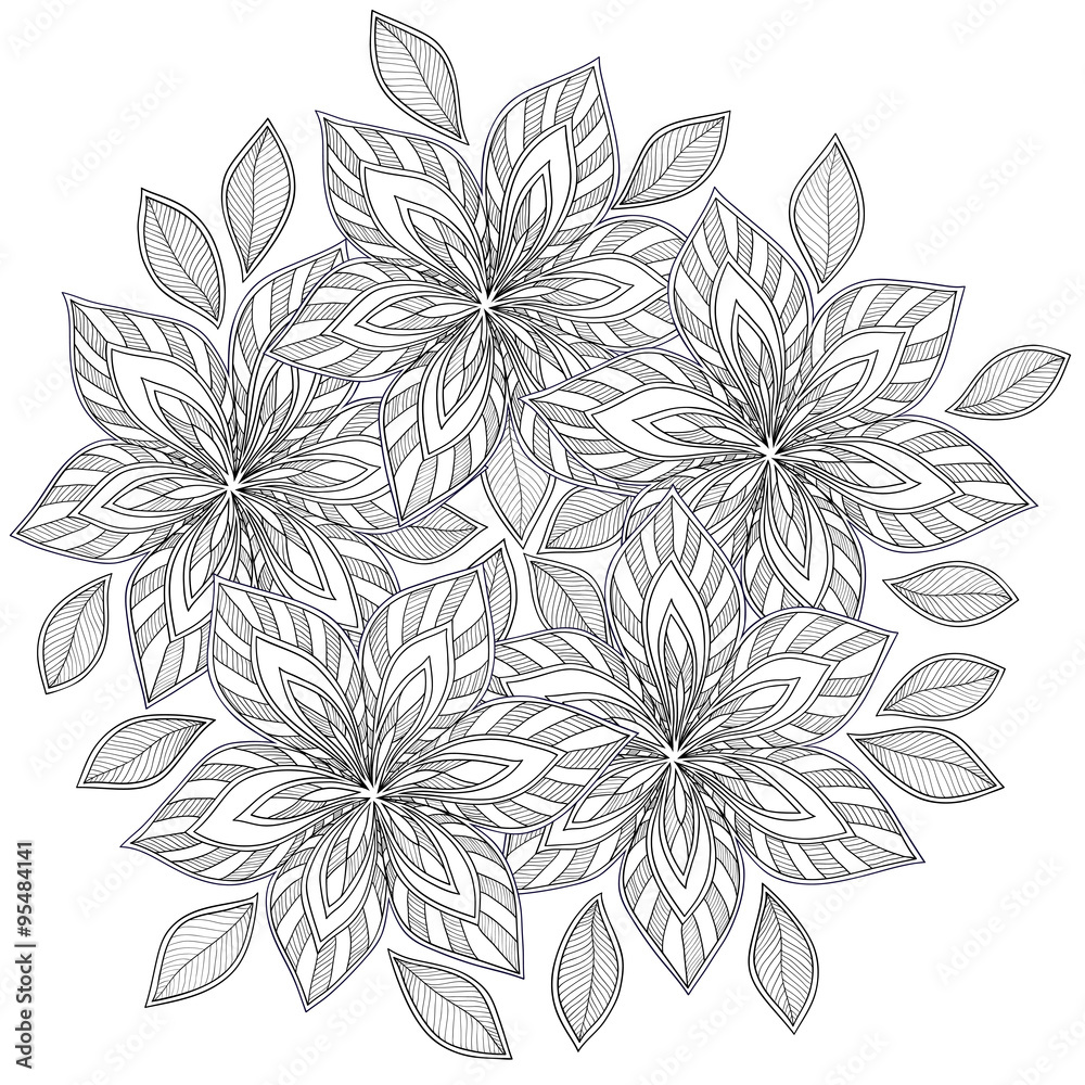 Fototapeta premium Pattern for coloring book. Ethnic, floral, retro, doodle, vector, tribal design element.