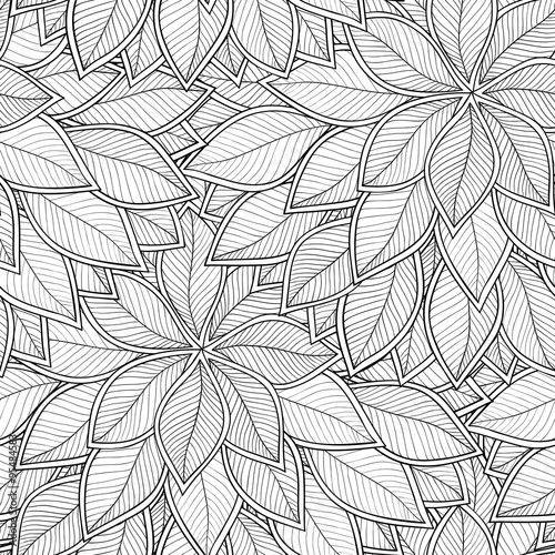 Abstract grey seamless pattern with leaves. Vector