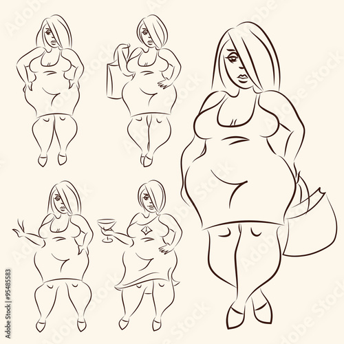 plus size woman set. line drawing illustration