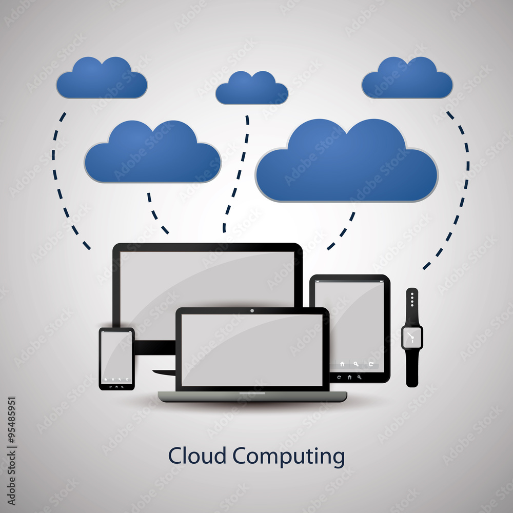 Cloud Computing Concept Design with Black, White and Blue Colors