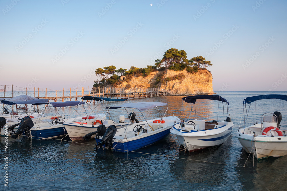 Fototapeta premium Boats at Cameo Island, Zakynthos, Greece