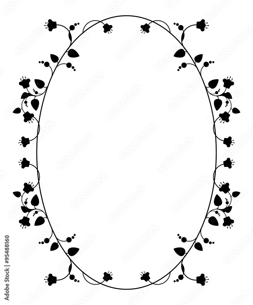 Oval silhouette frame with floral elements Stock Vector | Adobe Stock