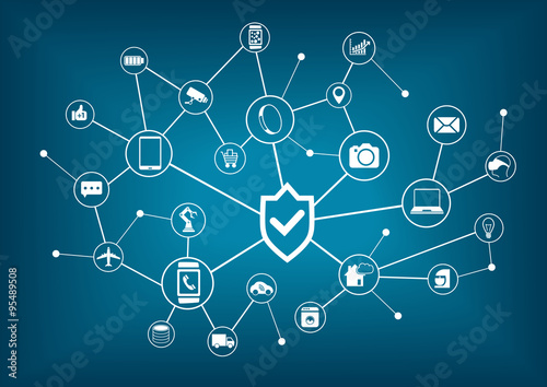 Internet of things security concept. Background of connected internet devices
