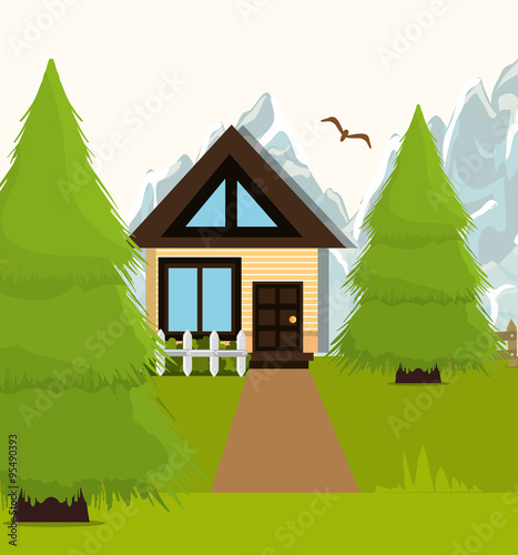 Home landscape cartoon graphic