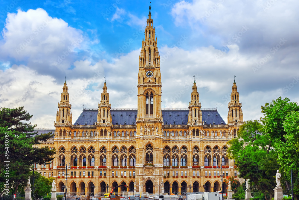 Vienna's Town Hall (Rathaus) at daytime.Vienna. Austria. Vienna's Town Hall (Rathaus) at daytime.Vienna. Austria.