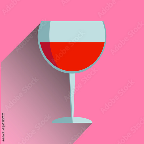 Image of glasses of wine which falls the shadow. flat design.