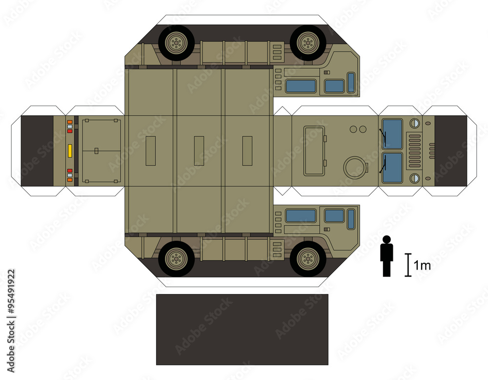 Obraz premium Paper model of a military truck / Not a real type, vector illustration