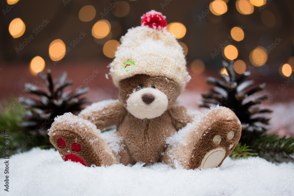 Winter composition with toy bear, Christmas.New Year. Winter composition with toy bear, Christmas.New Year.