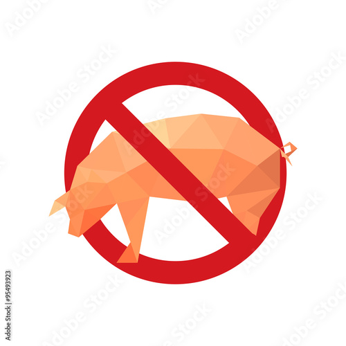 Illustration with forbidden icon and origami pig
