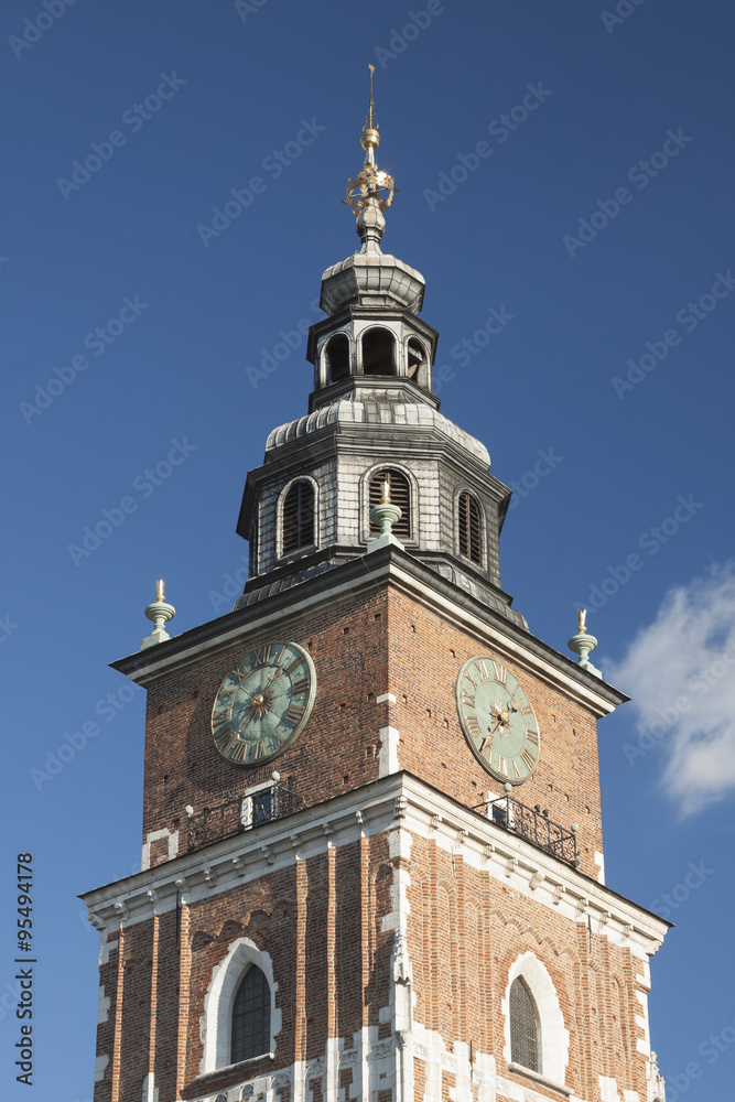 Poland, Krakow, Main Market, Town Hall Tower, Sunlit