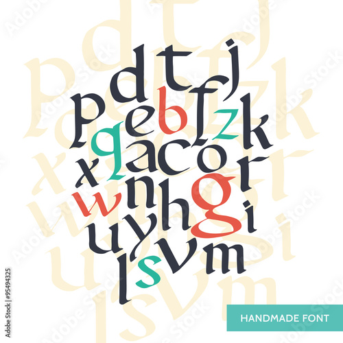 Vector hand drawn medieval alphabet. Old manuscript style letters. Based on foundational font