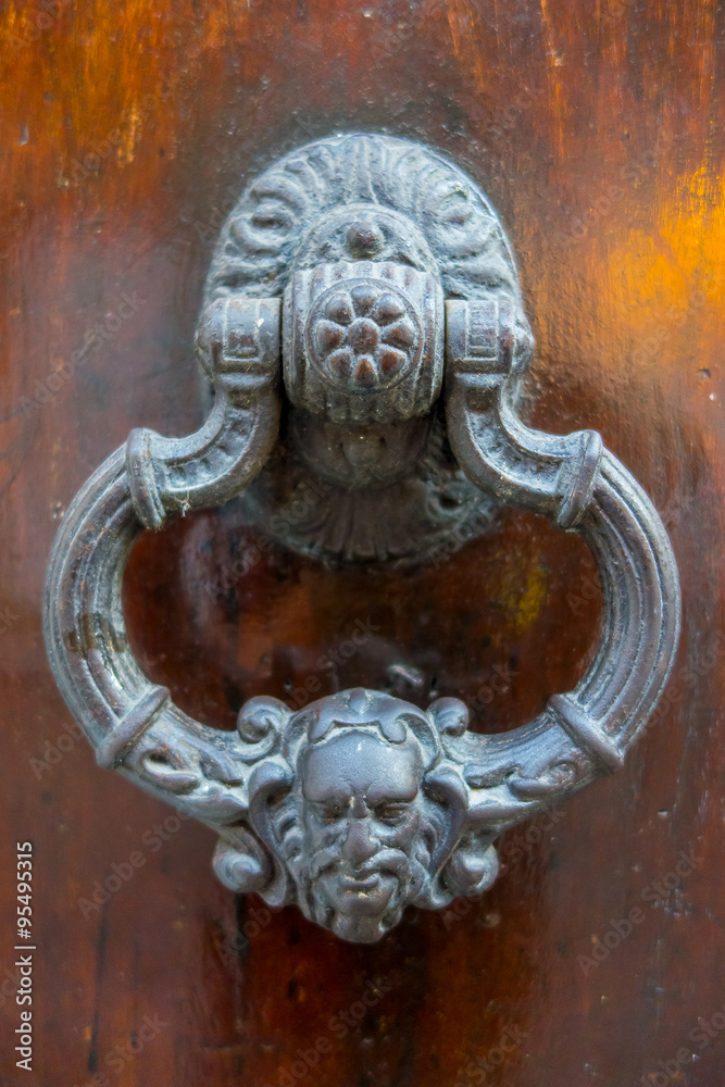Detail of baroque wooden door in Cartagena, Colombia