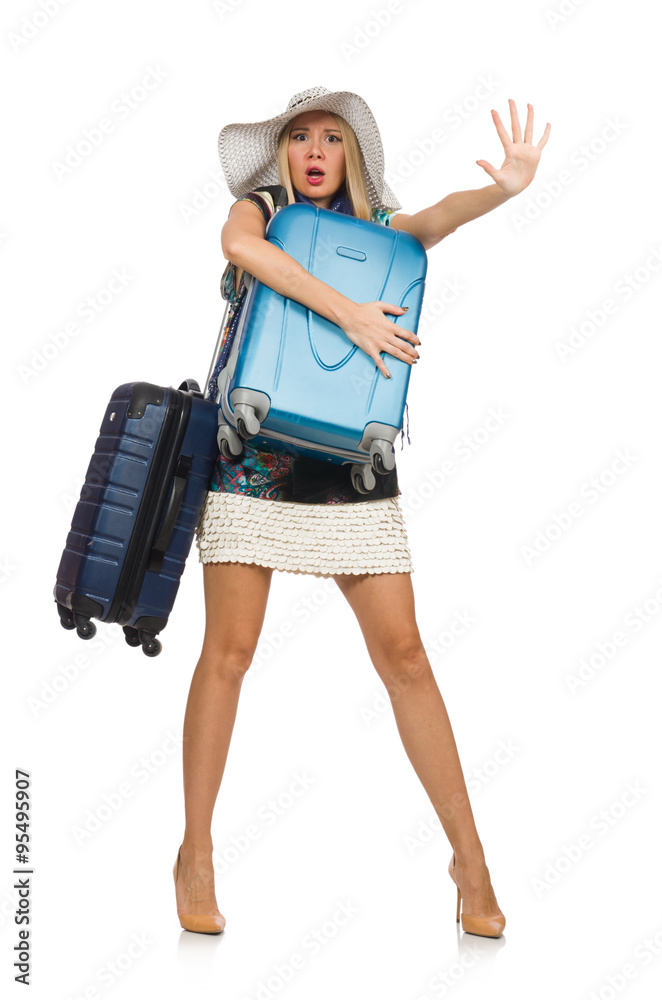 Travelling woman isolated on white Travelling woman isolated on white