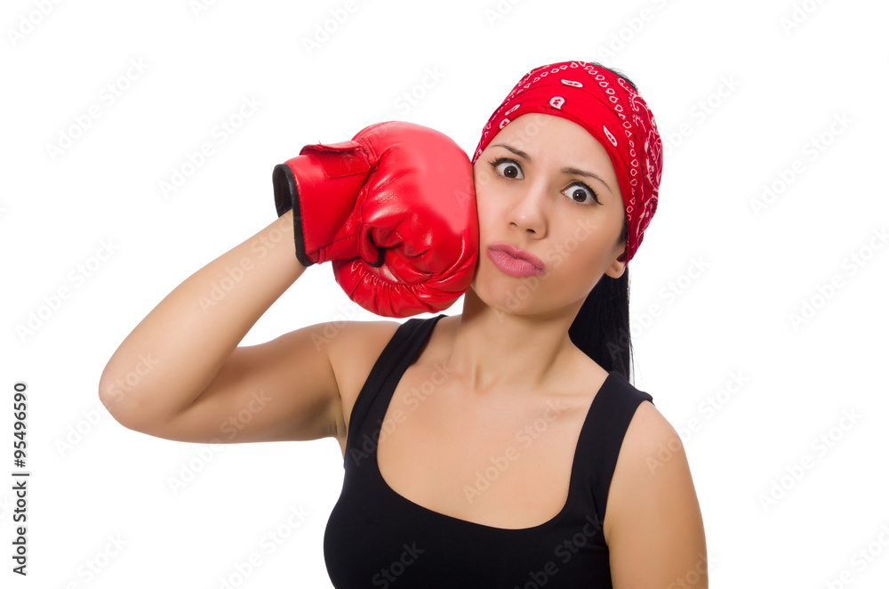 Woman boxer isolated on the white Woman boxer isolated on the white