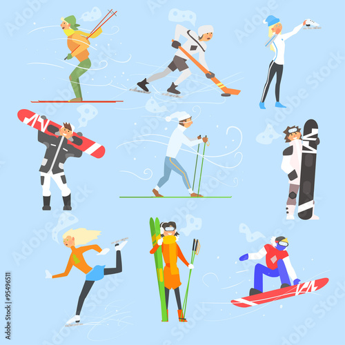 Winter Sports and Activities. Vector Illustration Set