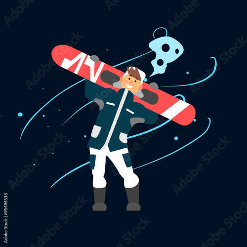 Boy Holding Snowboard. Vector Illustration