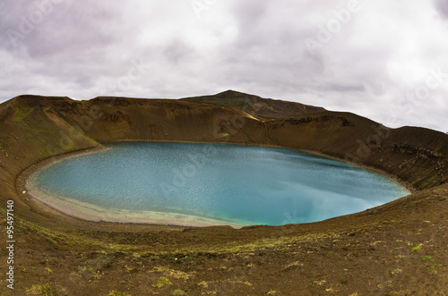 Volcano crater Viti with lake inside at Krafla volcanic area