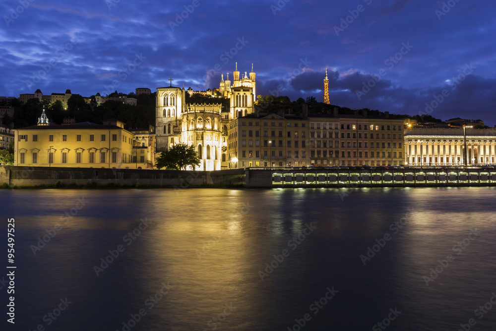 View on Lyon in France in the evening