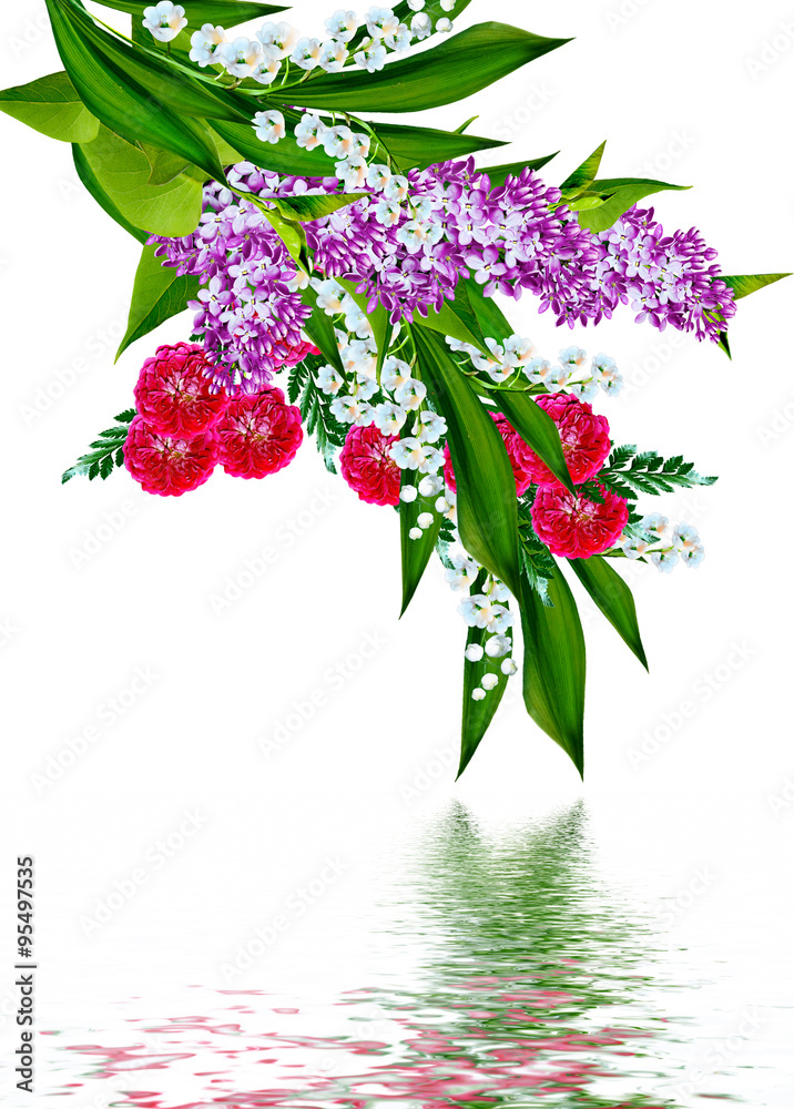 Obraz premium Holiday card with roses and lilies of the valley