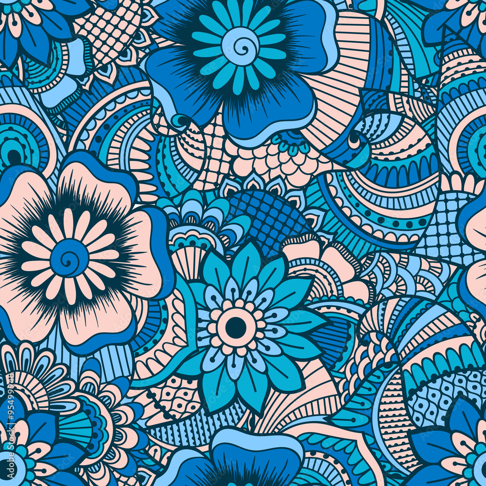 Fototapeta premium Hand drawn seamless pattern with floral elements. 