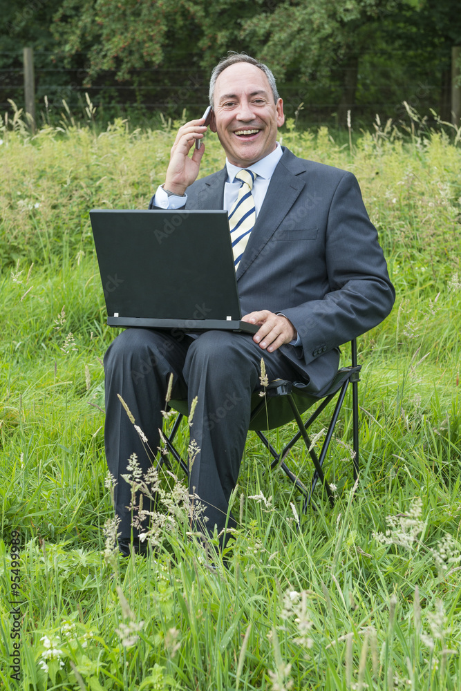 Geschäftsmann auf Wiese - green IT Geschäftsmann auf Wiese - green IT
