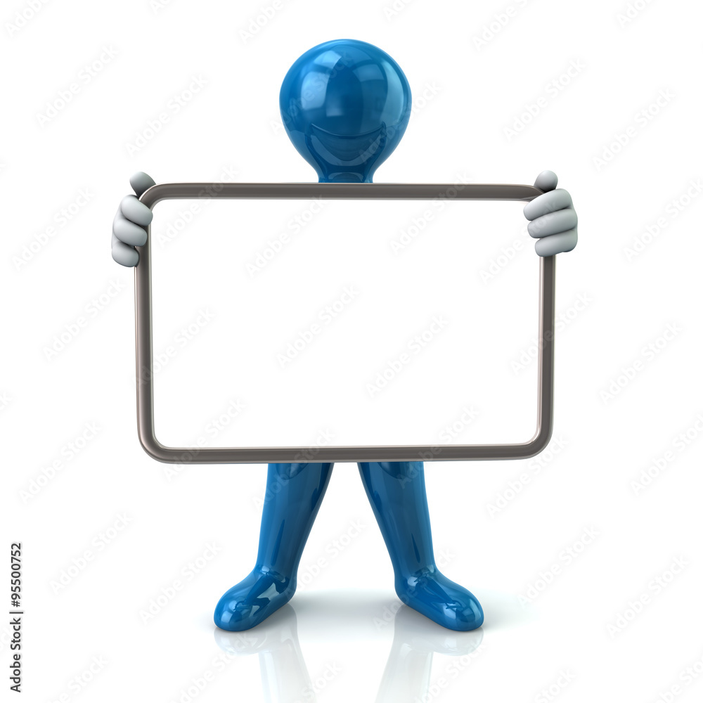 Blue man holding blank board Blue man holding blank board