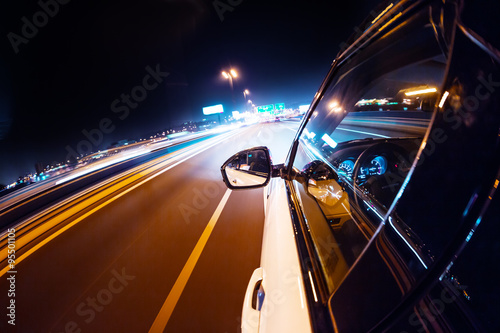 Car driving at night city