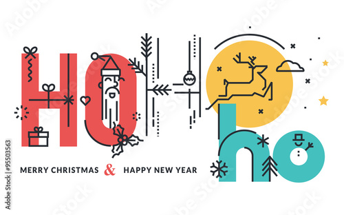 Christmas and New Year flat line design concept for greeting card and banner.