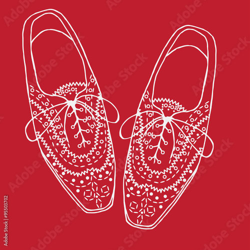 oxfords shoes, doodle hipster lace-Ups shoes, outline style.