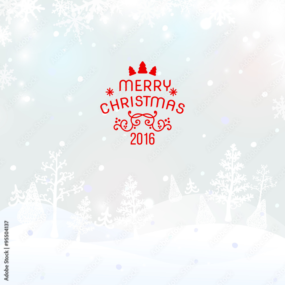 Christmas retro greeting card and background with hand-drawn Christmas tree and congratulation letter
