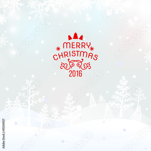 Christmas retro greeting card and background with hand-drawn Christmas tree and congratulation letter