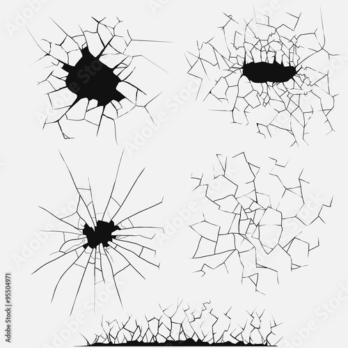 Cracks set, broken glass vector photo