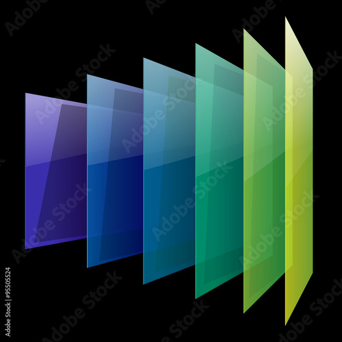Infographics shiny 3d perspective colorful glass rectangles on black background